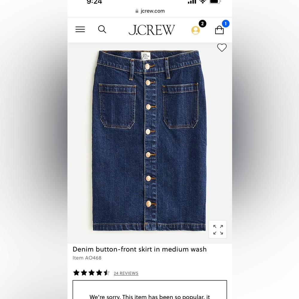 J. Crew Denim button-front skirt in medium wash